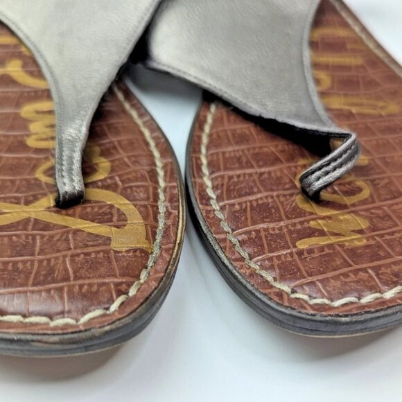 Sam Edelman 9M Greta Light Gold Metallic Leather T Strap Flat Sandals - Picture 2 of 6